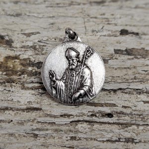 Saint Ortaire zilverkleurige religieuze medaille, ronde vintage Franse katholieke hanger