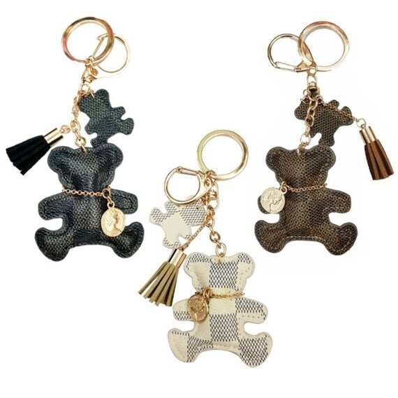 Luxury Teddy Bears Faux Leather Keychain I Purse Pendant Charm I Car Keys Hanging Tassel Ornament Keychain I Beige