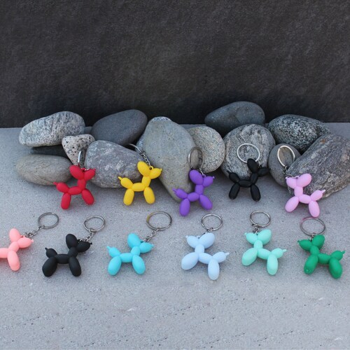 Silicone Balloon Dog Keychain I Adorable Dog Lovers l Purse Pendant Charm I Car Keychain I Black, Blue, Pink, Mint Green