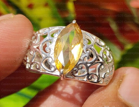 VALENTINE Gift Natural Citrine Gemstone Ring Size 8 925 Sterling Silver Jewelry 