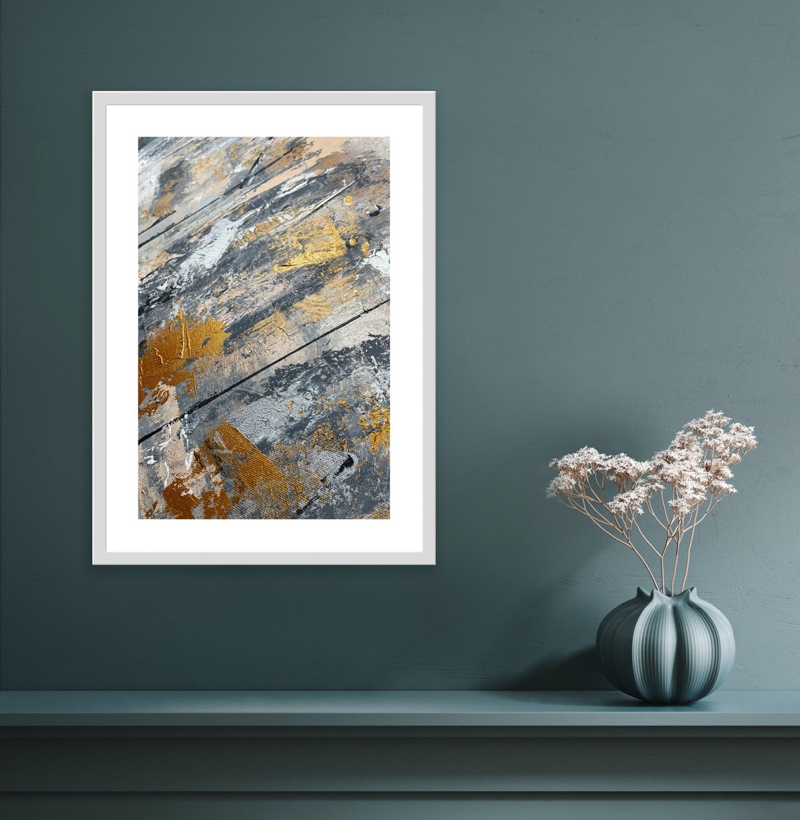 Abstract Painting Grey Black Gold Digital Prints Etsy