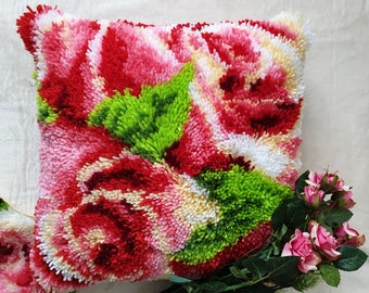 Cozy handmade fluffy Bohemian embroidery hook cushion-roses.A wonderful gift for mom,grandmas, holiday,anniversary.Original home decoration.