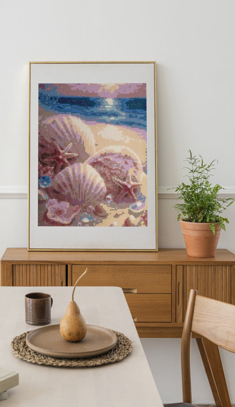 11 / 15 Completed and Framed Diamond Paintingabstract Beach View.set of 2 or 3 Finished Diamond