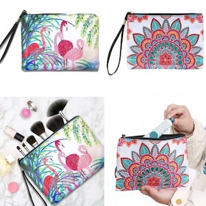 DIY Diamant Malerei Kit oder Finished Diamond Art Clutch & Make-up-Tasche mit Reißverschluss, große Kapazität. Geschenk für stilvolle, lustige, einzigartige Frauen oder Mädchen