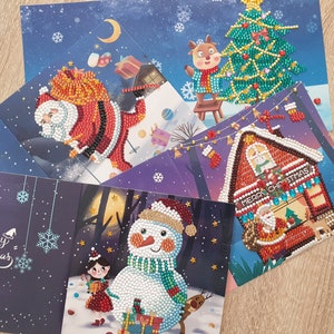 Biglietti di auguri natalizi 3D fatti a mano – Biglietto di auguri con arte diamantata rifinito. Set di biglietti di auguri con busta bianca per auguri natalizi