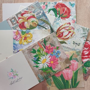 Biglietti di auguri 3D fatti a mano - Arte di pittura a diamante finita. Biglietto di auguri con busta per compleanno o semplicemente per dire grazie, ti amo, ciao