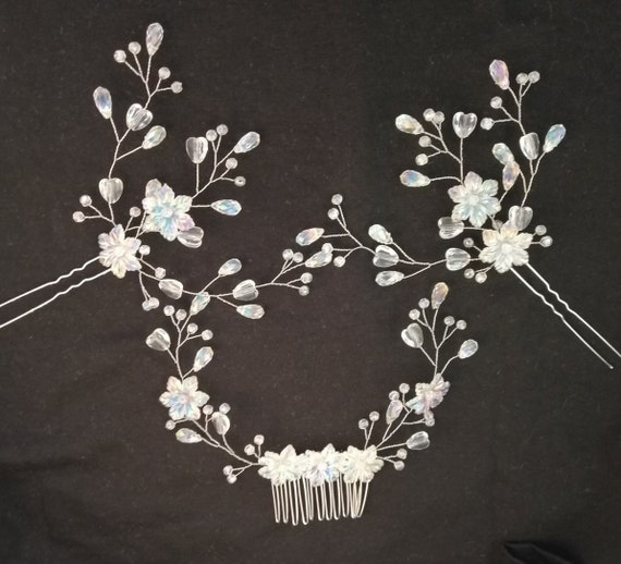 Handmade Wedding Set - Bridal Hair Comb and 2 Hairpins  display picture 2