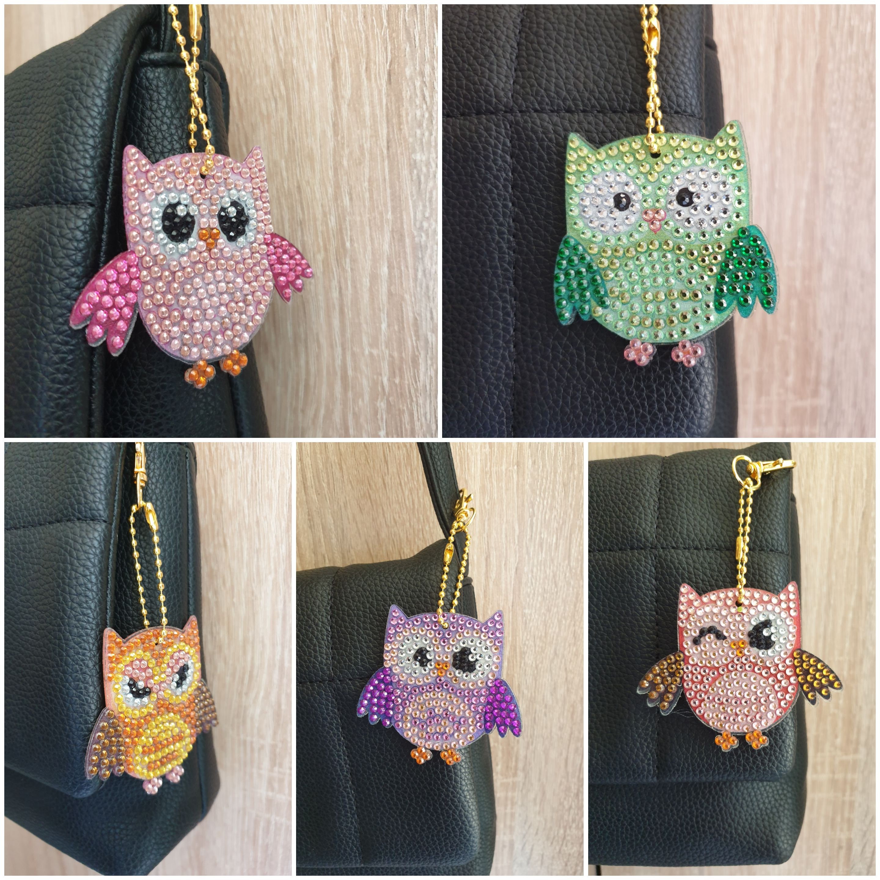 Sweet Owl – Finished Diamond Painting Keychain. Colourful Owl-Handmade Diamond Art Keychain. A