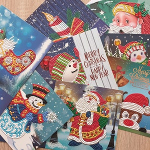 3D-handgemaakte kerstwenskaarten – afgewerkte diamantkunstwenskaart. Set wenskaarten met witte envelop voor kerstgroeten