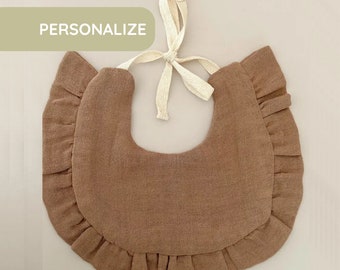 Personalised Ruffled Muslin Bib - 100% Organic Cotton Gauze - Custom Baby Bib - Personalized Baby Gift - Bib with Name - Embroidery