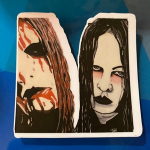 Gestanste Joey Jordison-stickers. Slipknot, moordpoppen.