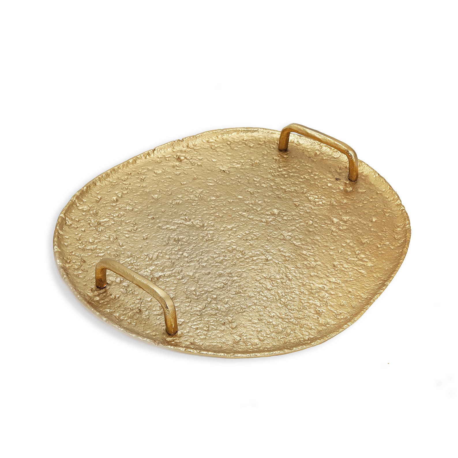 Gold Hammered Round Tray with Handles Gold Centerpiece Etsy