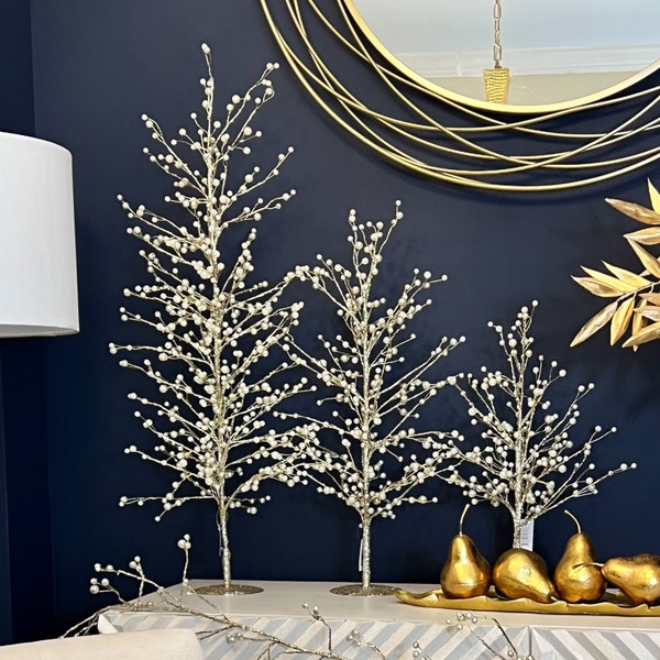 Golden Glittered Christmas Tree Set Of 2