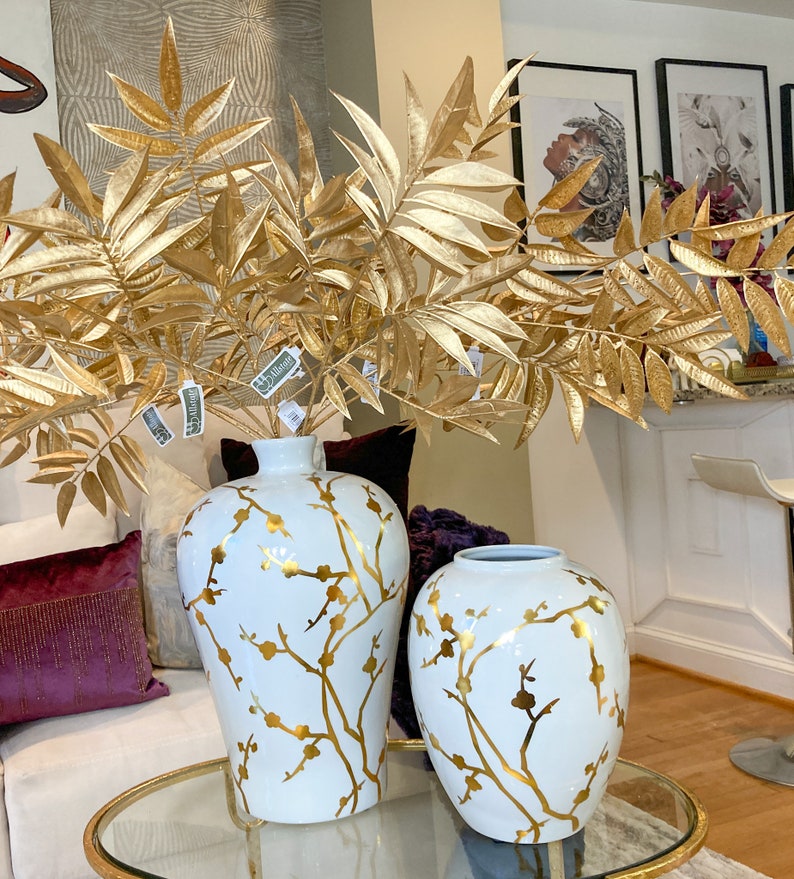 Gold Metallic Leaf Spray 27 Christmas Arrangement Etsy