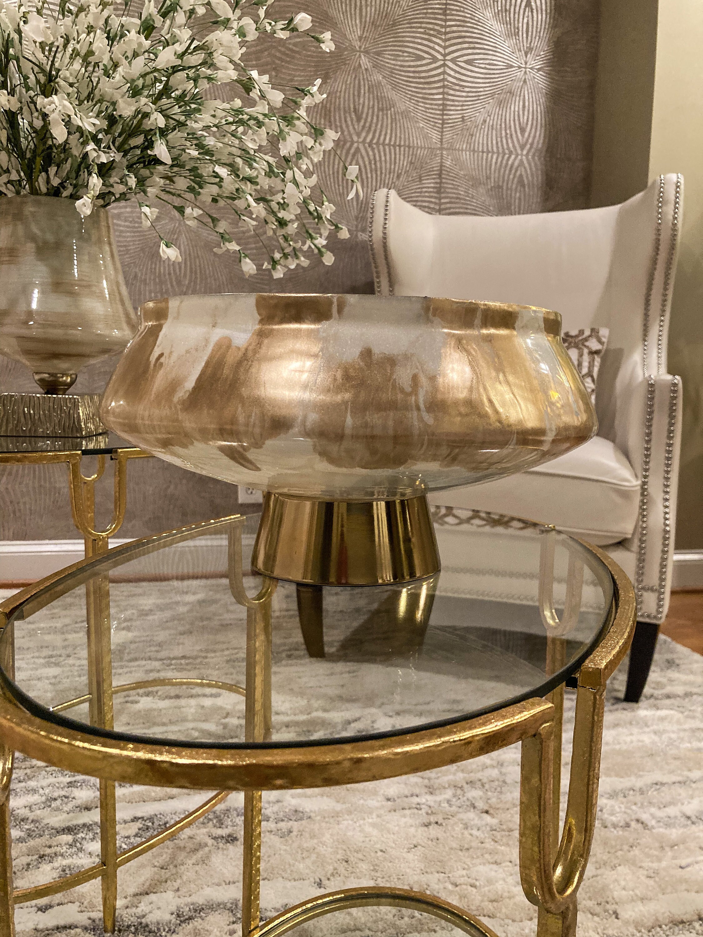 Glass Ivory Bowl on Gold Stand Glass Bowl Ivory Etsy