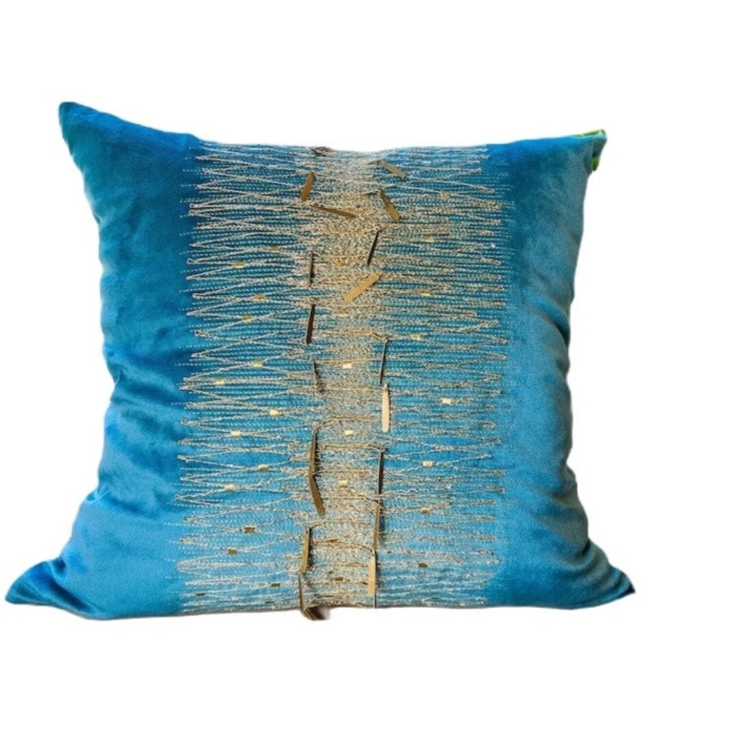 Turquoise Gold Velvet 20x20 Pillow Cover Throw Pillow Covers Etsy