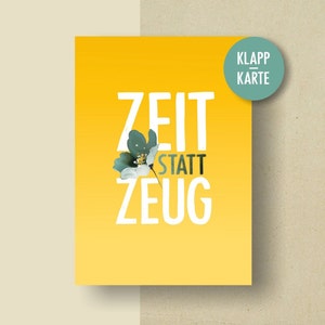 Voucher "Time instead of stuff", folding card DIN A6, yellow