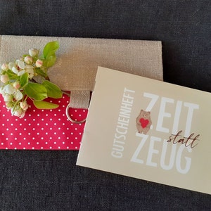 Set Gutscheinheft  Bär + Täschchen / Gutscheinkuvert  aus Stoff rot