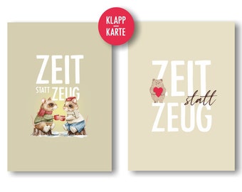 2 Klappkarten "Zeit statt Zeug", Weihnachten, Gutscheinkarte