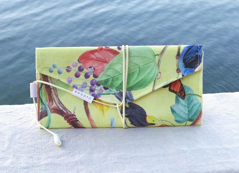 Gutscheinverpackung Stoff DIN lang | Geldgeschenk Kuvert Weihnachten | Wunsch-Design wählbar + Gratis Karte Gelb Pflanzen
