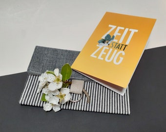Set Gutschein + Kuvert Täschchen wieder verwendbar  "Zeit statt Zeug" jeans