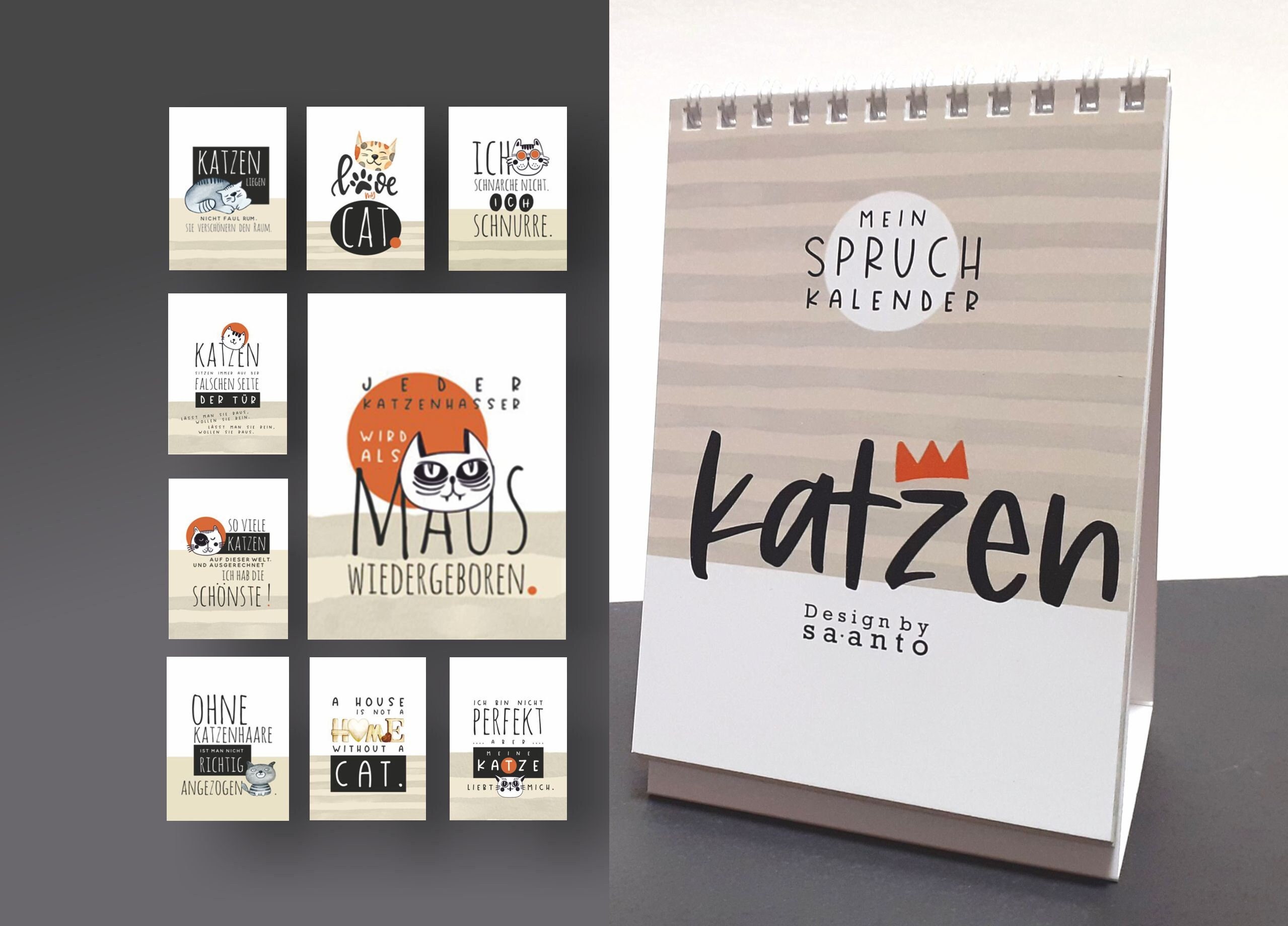 Kalender Katzen, Tischaufsteller mit lustigen Sprüchen Etsy.de