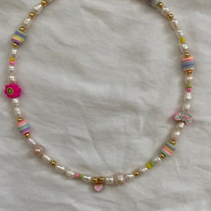 Colorful Beaded Necklace | Pearl Necklace | Heart Charm Necklace