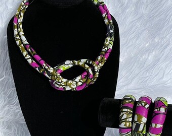 African Print Fabric Necklace, Double Rope Necklace, Traditional Fabric Knot Necklace, Modern Handmade Necklace