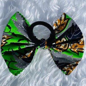 Ankara Fabric Hair Bow, Green Bow Scrunchies, African Print Women Hair Bow, Green Hair Scrunchies, Hair Gift for Her