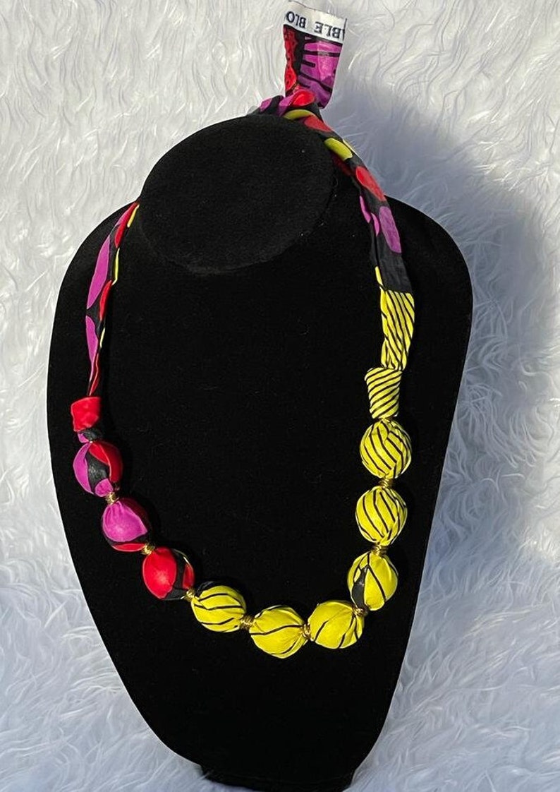 Ankara Fabric Beaded Necklace, African Necklace, Twist Rope Necklace