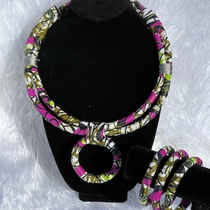 Ankara Fabric Rope Necklace, Double Strand African Necklace, Delicate Bohemian Necklace, African Fashion Jewelry