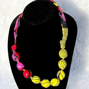 Ankara Fabric Beaded Necklace, African Necklace, Twist Rope Necklace, Multicolor Long Necklace, Handmade Long Necklace
