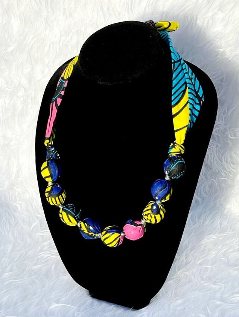 Ankara Fabric Beaded Necklace, African Necklace, Twist Rope Necklace