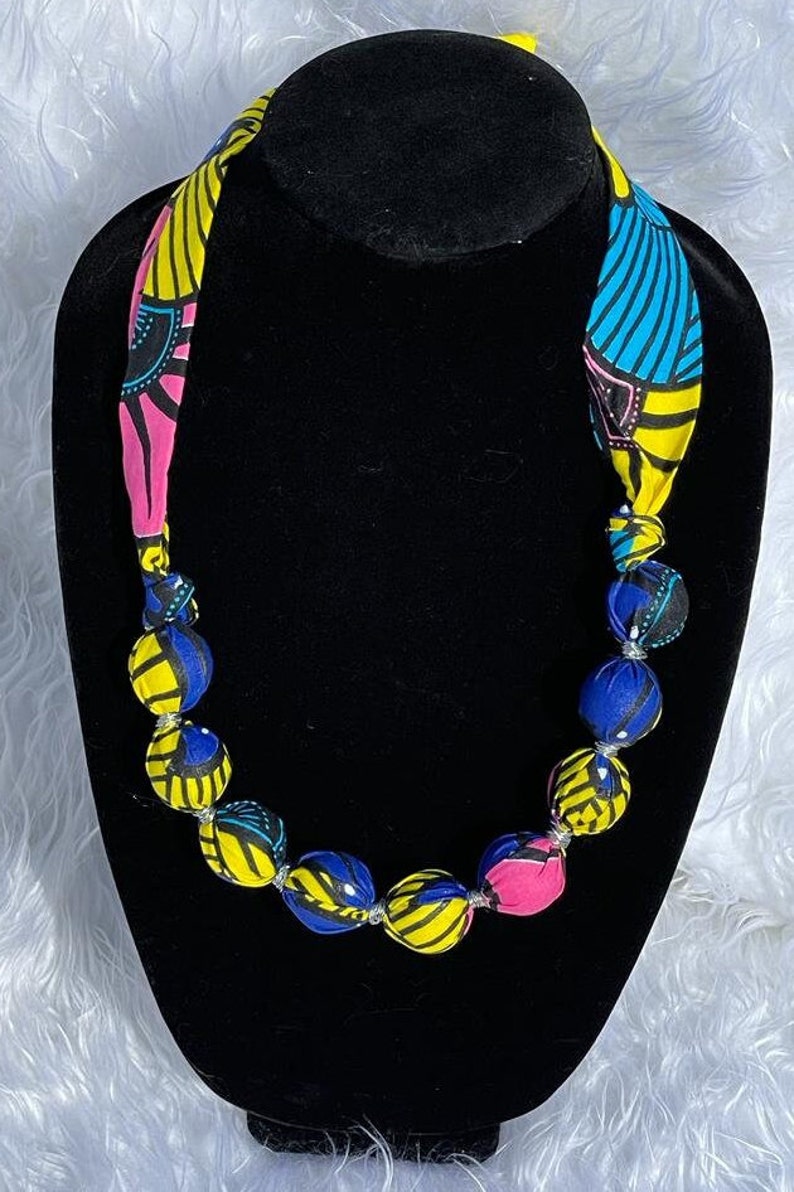 Ankara Fabric Beaded Necklace, African Necklace, Twist Rope Necklace