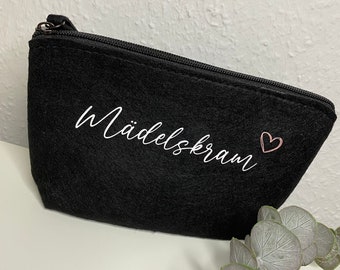 Kosmetiktasche Mädelskram für personalisierte Geschenke | Filztasche | Kosmetik Aufbewahrung | Kosmetiktasche für Reisen | Mitbringsel