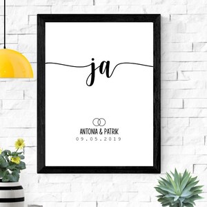 Personalisiertes Poster zur Hochzeit "Ja - mit Namen & Datum" - Digitales Poster zum selbst ausdrucken | Hochzeitsgeschenk | Wedding