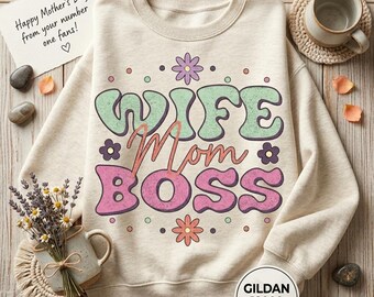 Sudadera retro con estampado floral vintage para esposa, mamá y jefa / Top de cuello redondo con estampado floral vintage