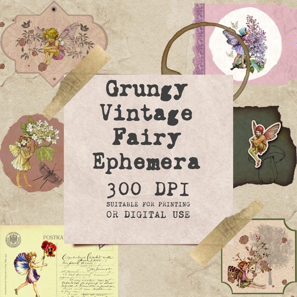 10 Grunge Vintage Flower Fairy Tags for Junk Journals, Scrapbooks, and Bullet Journals, 300 DPI, Printable