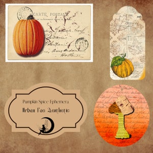 Kürbis Gewürz Vintage Ephemera für Scrapbooks und Junk Journals | Herbst Themed Vintage Grungy Scrapbook Ephemera für Junk Journals