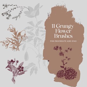 11 Vintage Flower Stamps for Procreate for use with the Procreate Program