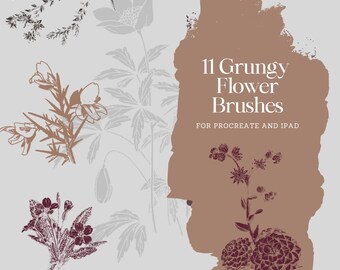 11 Vintage Flower Stamps for Procreate for use with the Procreate Program