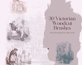30 Victorian Woodcut Stamps for Procreate and iPad