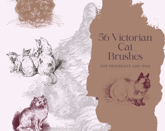 56 Vintage Cat Stamps for Procreate and iPad