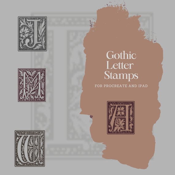 26 Gothic Letter Stamps for Procreate with iPad | Digital Alphabet Stamps with Three Embellishment Stamps | Vintage Alphabet Stamps