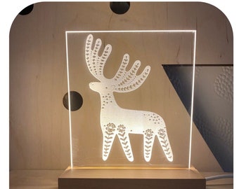 Luminary Stag Art Card LED Light Set Sustainable Gift For Her Scandi Design Nature Lamp Night Light More Interchangeable Art Cards Available