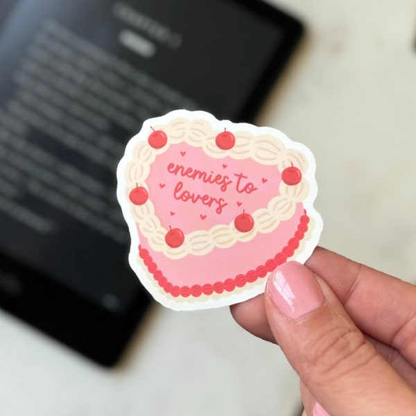 Enemies to Lovers Sticker, Romance Trope Sticker, Heart Cake Matte Sticker