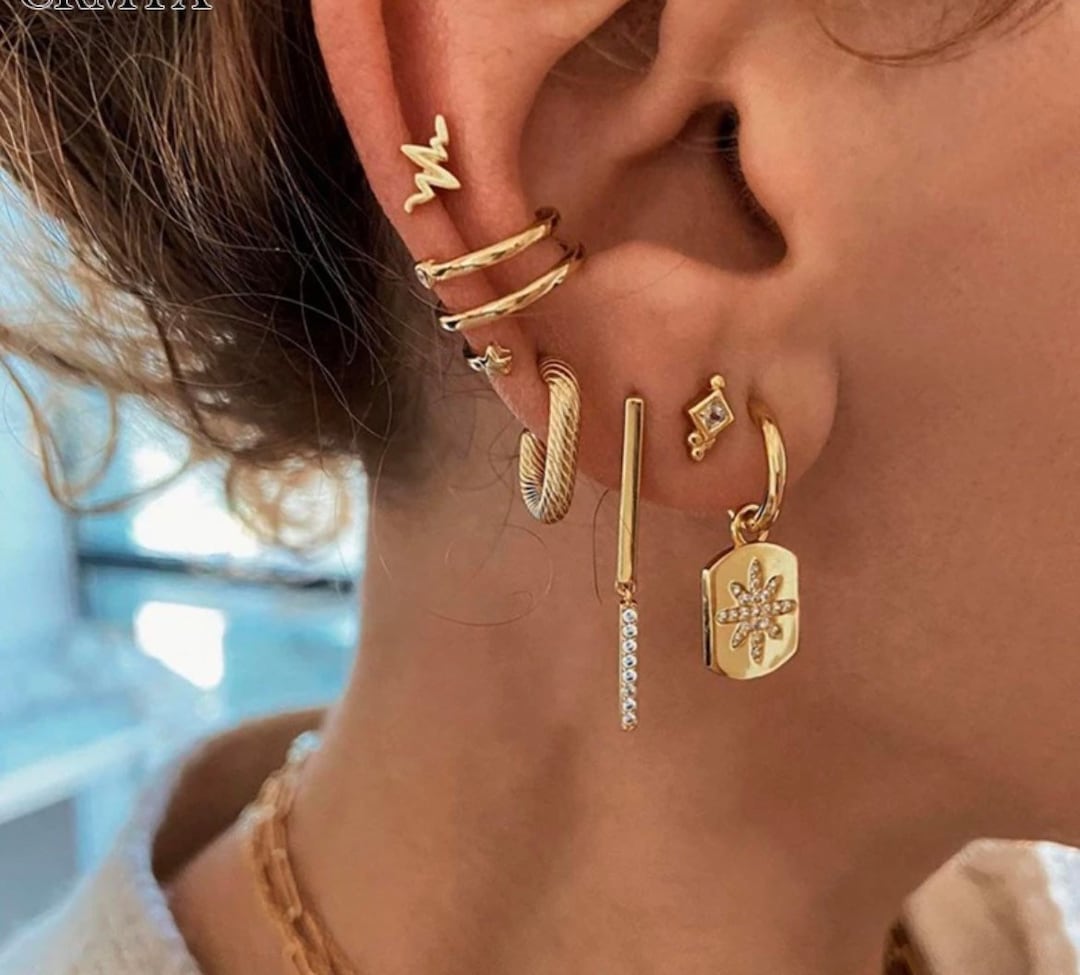 Gold Plated Ear Stack Set Earring Set Minimalist Earring Etsy Gold Plated Ear Stack Set Earring Set Minimalist Earring Etsy