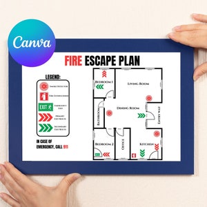 Plan de escape en caso de incendio para niños Ruta de escape de seguridad contra incendios Salida de emergencia personalizable Escape de incendios para Airbnb Seguridad contra incendios Propiedades de alquiler de VRBO