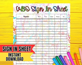 VBS Sign In Sheet For Kids Vacation Bible School Attendance Sheet For VBS Student Tracker Monday Through Friday Attendance Records