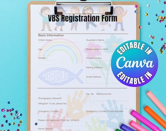 VBS Registration Form For Vacation Bible School Sign Up Sheet Emergency Contact Bible Camp Form